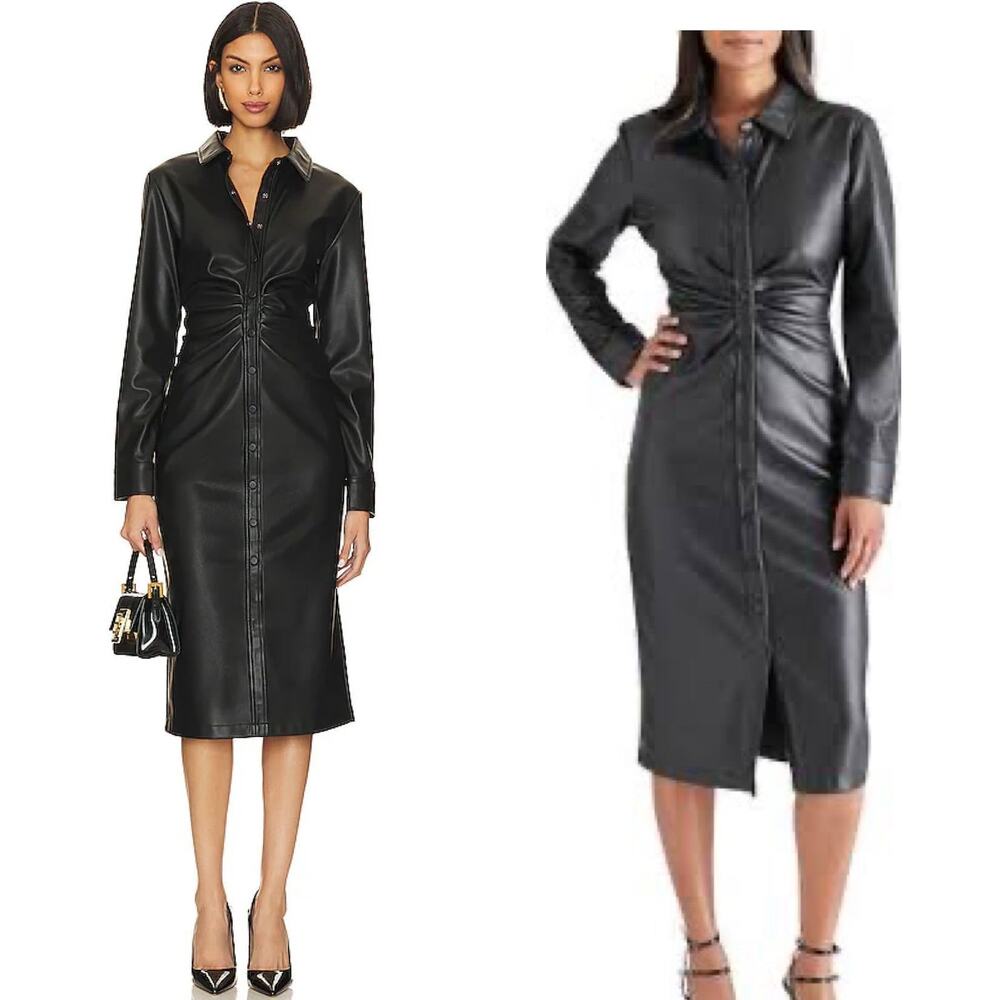NWT $99 Steve Madden 2 faux leather midi shirt dress